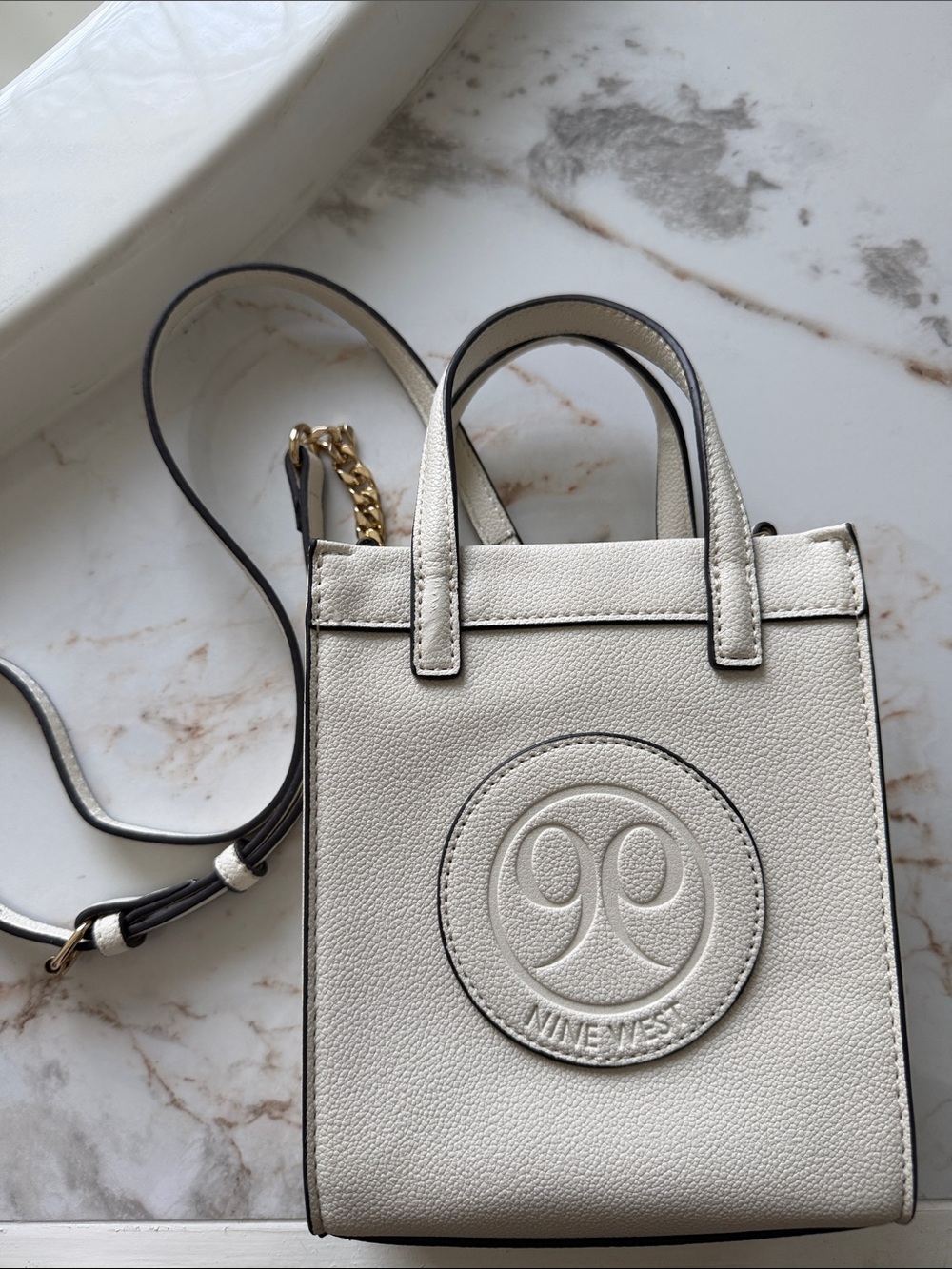 Nine West Cream Pebbled Mini Crossbody Tote